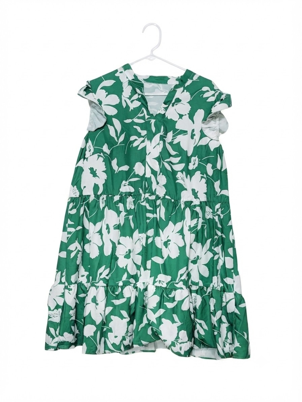 SHEIN Curve Green White Floral Tiered Ruffle Dress Size 2XL Like New without Tag